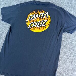 Santa Cruz Skateboards Mens M/M Navy Blue Flame‎ Logo T Shirt Cotton